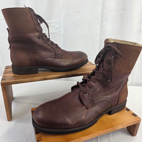 UGG Men's Leather Lace Up Boots Brown Shearling Lined Size 15 Super Rare! NWOBT